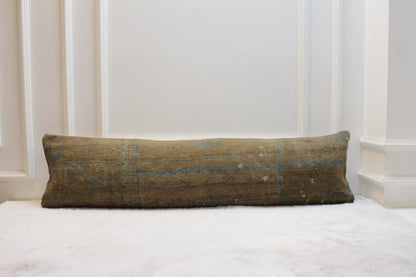 Handmade Kilim Pillow Cover: Upcycled Woven Rug, Brown Accent Pillow (12x48 in)