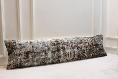 Handmade Turkish Rug Lumbar Pillow Cover: Vintage Woven Kilim, 12x48 inch