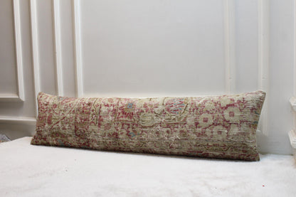 Handmade Kilim Lumbar Pillow Cover: Upcycled Woven Rug, 12x48 inch
