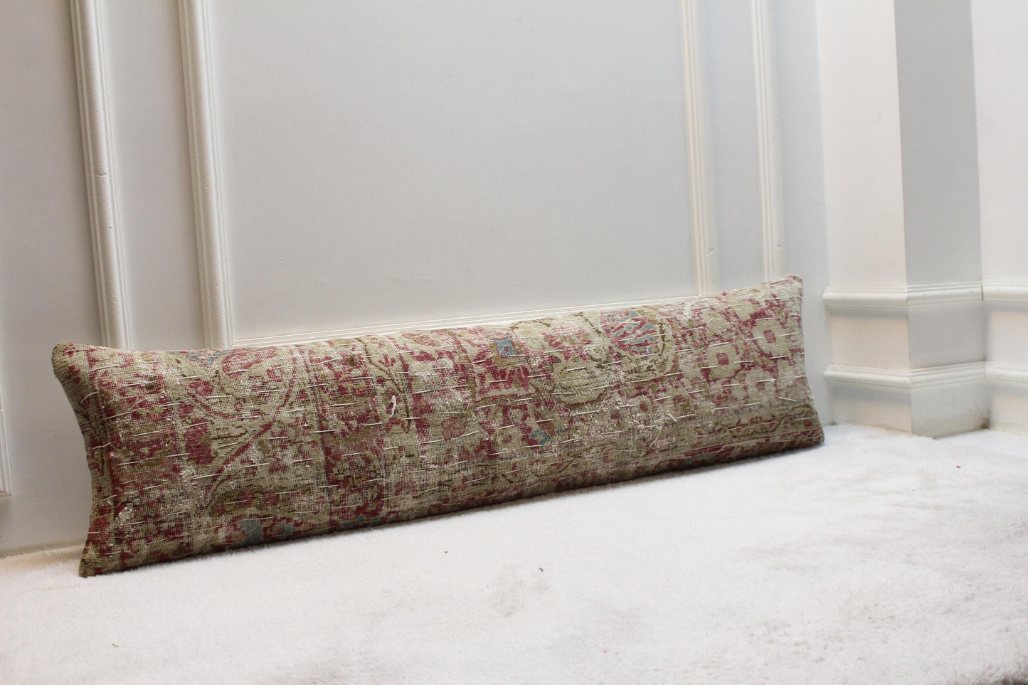 Handmade Kilim Lumbar Pillow Cover: Upcycled Woven Rug, 12x48 inch