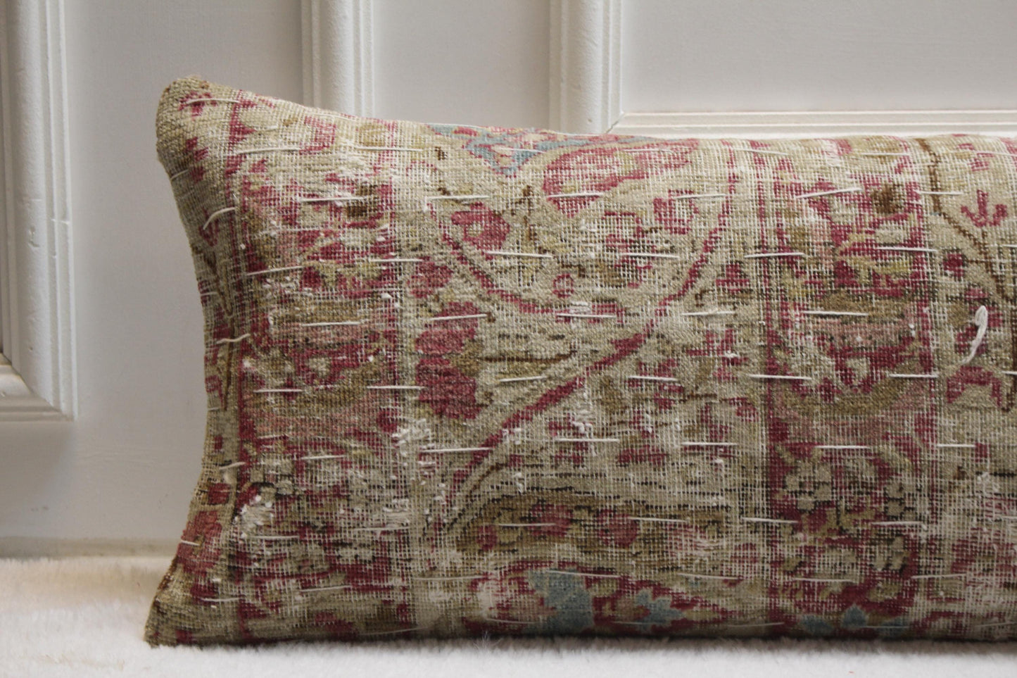 Handmade Kilim Lumbar Pillow Cover: Upcycled Woven Rug, 12x48 inch