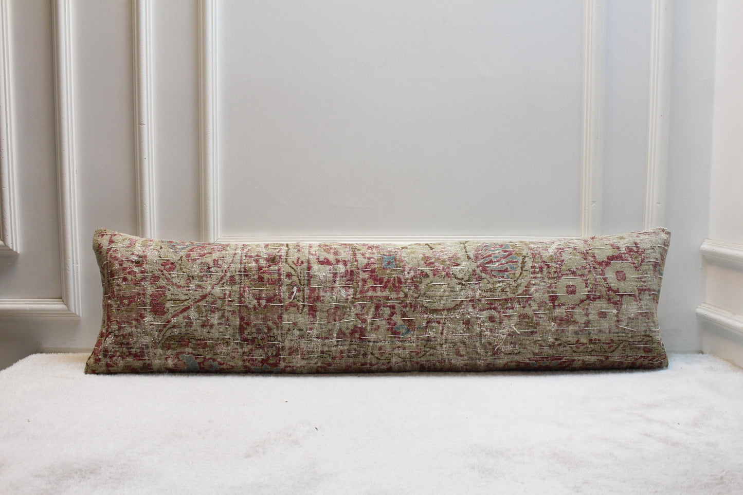 Handmade Kilim Lumbar Pillow Cover: Upcycled Woven Rug, 12x48 inch