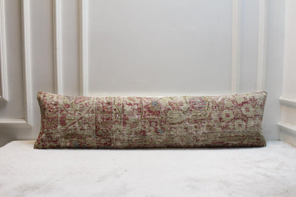 Handmade Kilim Lumbar Pillow Cover: Upcycled Woven Rug, 12x48 inch