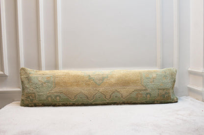 Vintage Turkish Rug Lumbar Pillow Cover: Boho Woven Wool, 12x48 inch