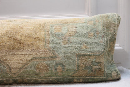 Vintage Turkish Rug Lumbar Pillow Cover: Boho Woven Wool, 12x48 inch