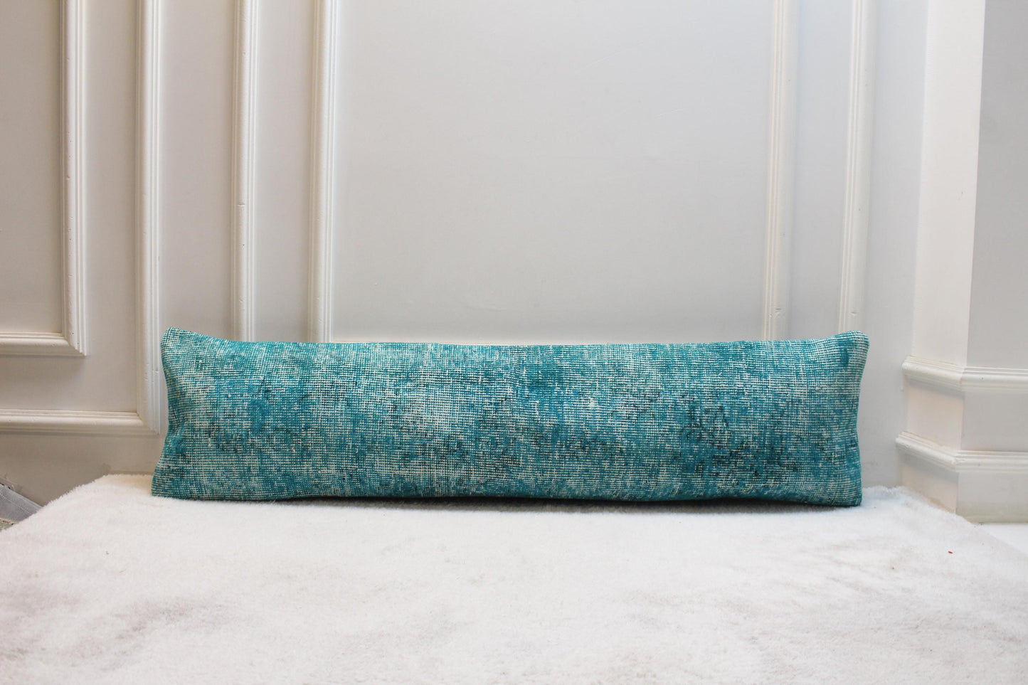 Blue Vintage Turkish Rug Pillow: 12x48 Lumbar Pillow Cover