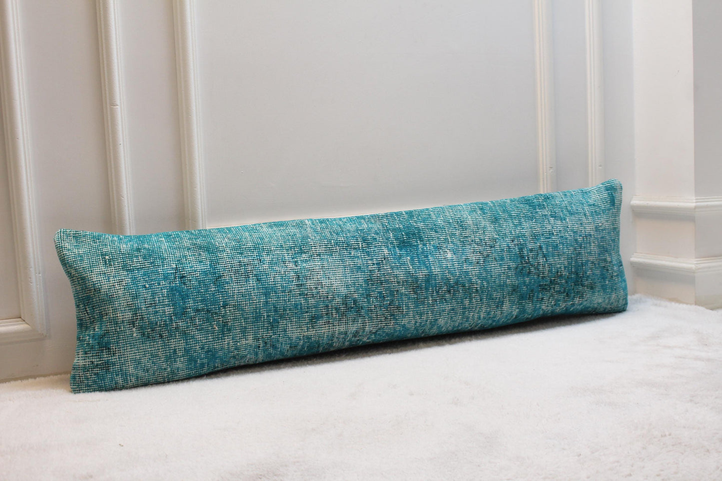 Blue Vintage Turkish Rug Pillow: 12x48 Lumbar Pillow Cover