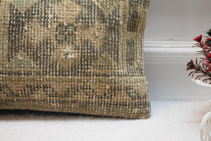 Vintage Turkish Kilim Lumbar Pillow Cover: Handmade Wool Accent (12x20 in)