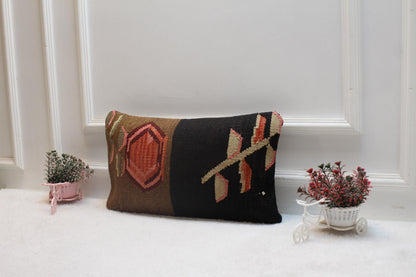 Handmade Kilim Pillow Cover: Upcycled Turkish Rug, Bohemian Decor (12x20 inc)