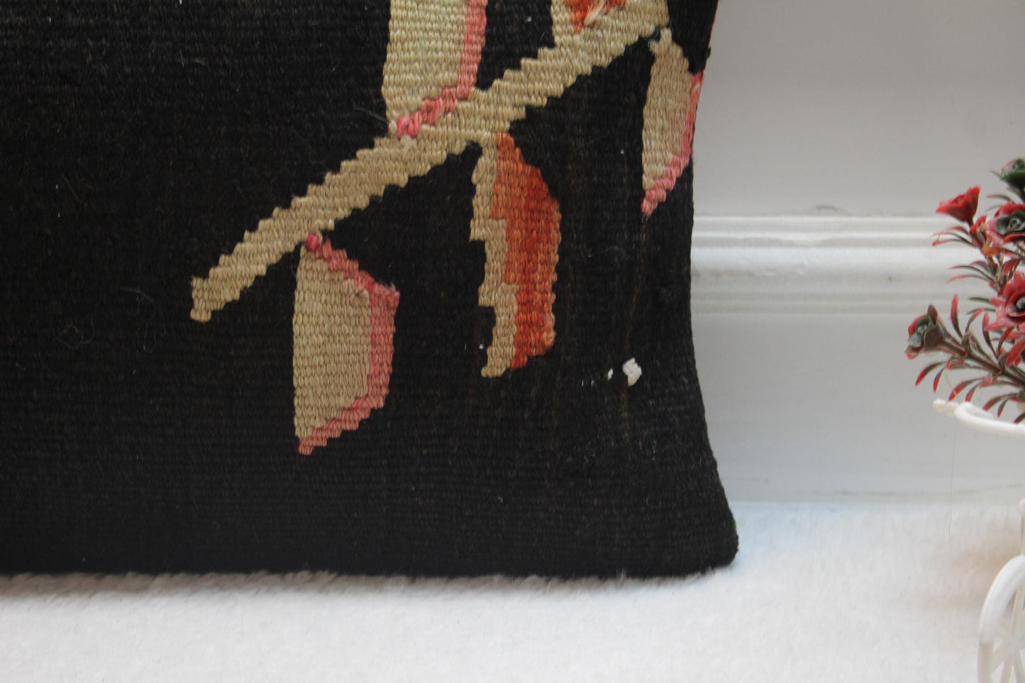 Handmade Kilim Pillow Cover: Upcycled Turkish Rug, Bohemian Decor (12x20 inc)