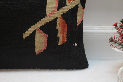Handmade Kilim Pillow Cover: Upcycled Turkish Rug, Bohemian Decor (12x20 inc)