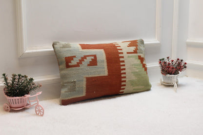 Vintage Kilim Lumbar Pillow Cover: Organic Wool, 12x20 inch