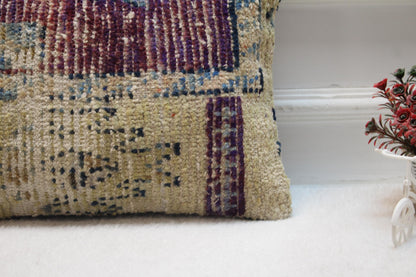 Handmade Turkish Rug Pillow Cover: Boho Bedroom Decor (12x20 inc)