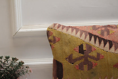 Geometric Kilim Pillow Cover: Vintage Turkish Rug, 12x20 inch