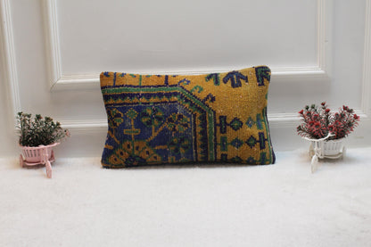 Handmade Turkish Rug Pillow Cover: Vintage Kilim Lumbar Pillow, 12x20 inch