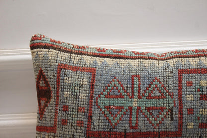 Vintage Turkish Rug Lumbar Pillow Cover: Organic Wool, 12x20 inch