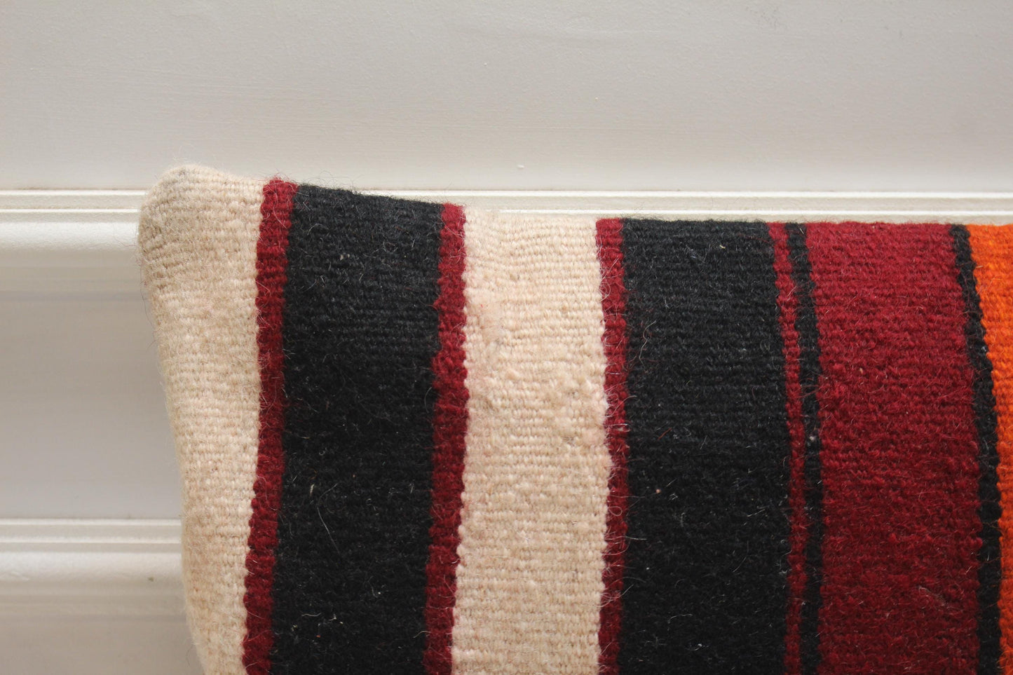 Striped Kilim Pillow Cover: Handmade Boho Lumbar Cushion (12x20 in)