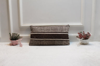 Striped Kilim Pillow Cover: Organic Wool, Vintage Design (12x20 in)