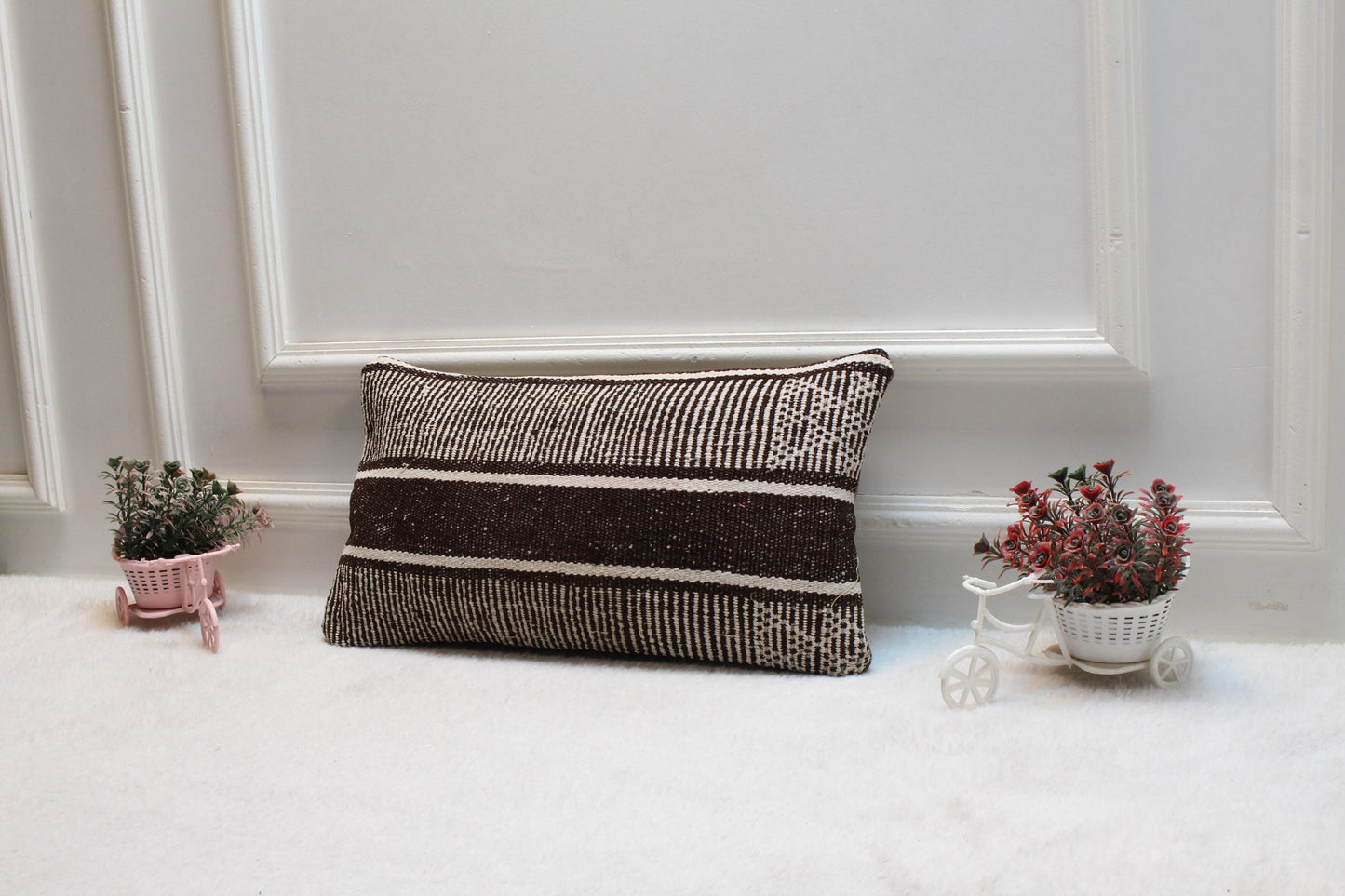 Striped Kilim Pillow Cover: Organic Wool, Vintage Design (12x20 in)