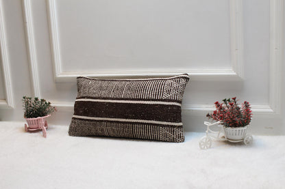 Striped Kilim Pillow Cover: Organic Wool, Vintage Design (12x20 in)