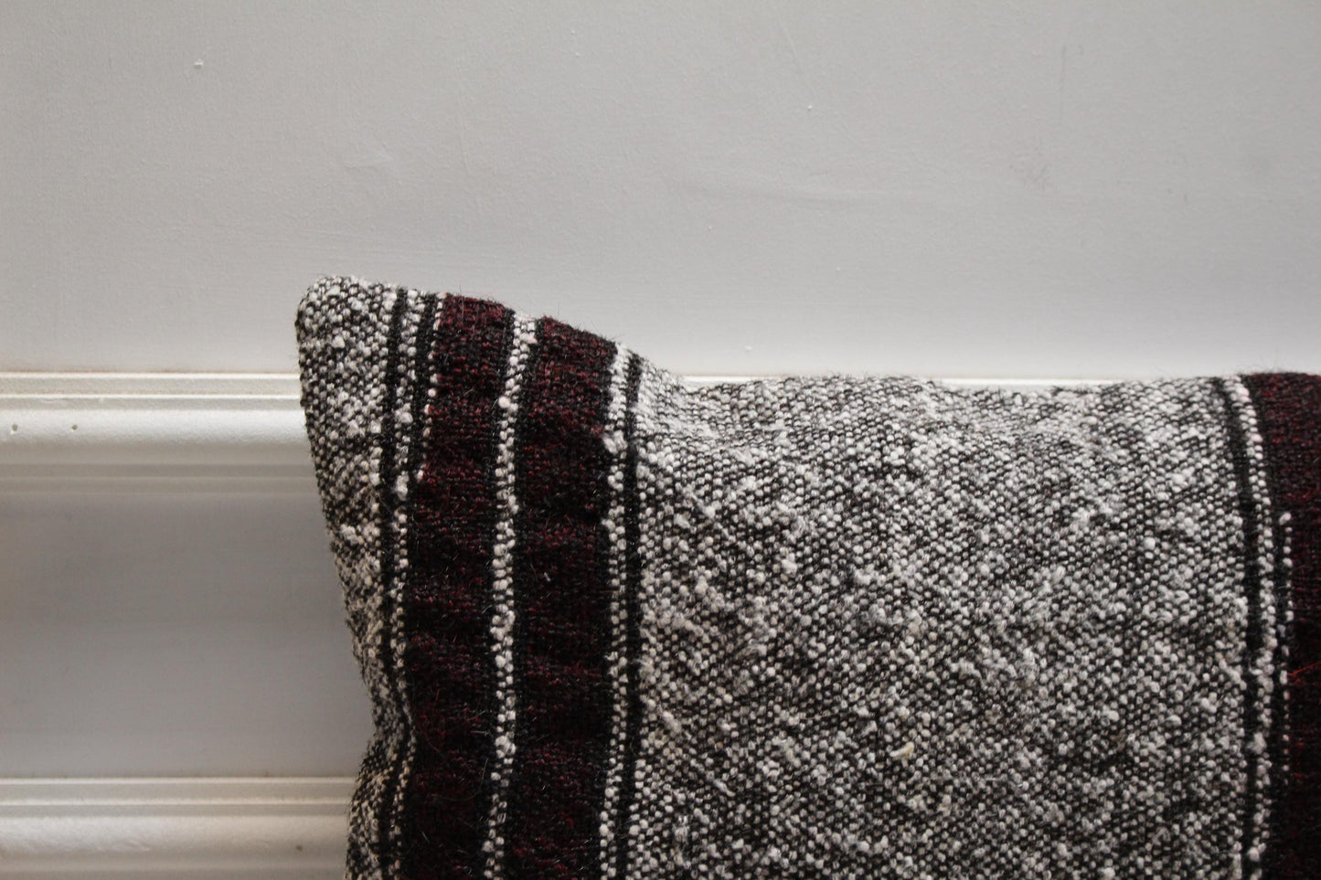 Handmade Gray Kilim Pillow Cover: Organic Wool Lumbar Pillow, 12x20 inch