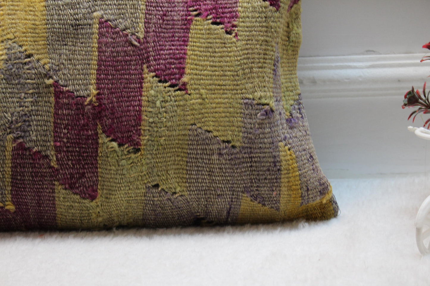 Geometric Kilim Pillow Cover: Rainbow Woven Rug, Upcycled Wool (12x20 in)