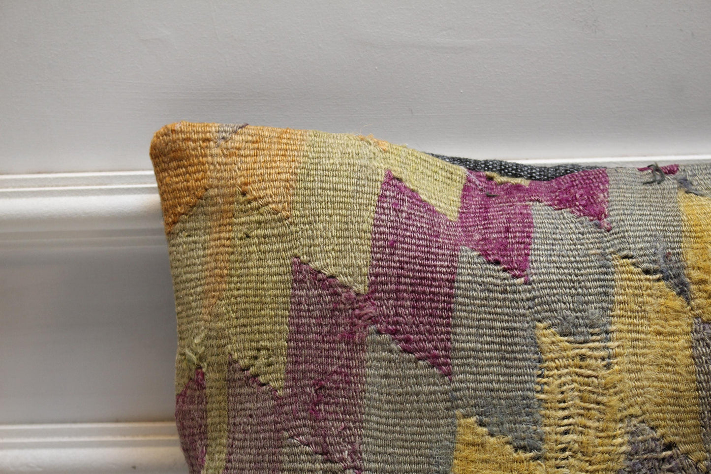 Geometric Kilim Pillow Cover: Rainbow Woven Rug, Upcycled Wool (12x20 in)