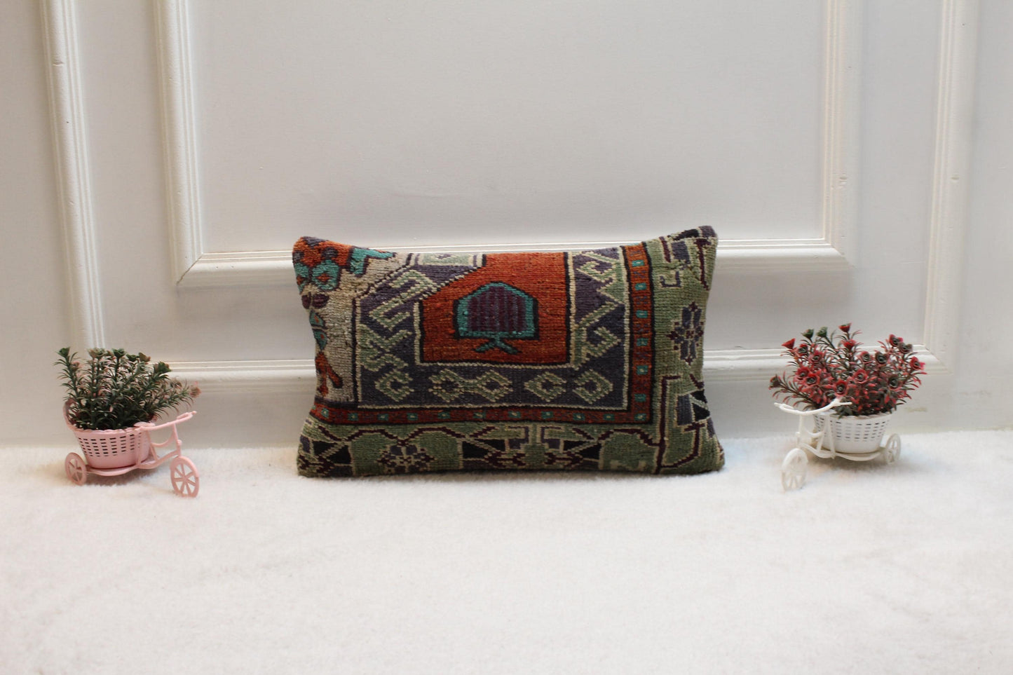 Handmade Turkish Kilim Pillow Cover: Upcycled Woven Rug, 12x20 inch