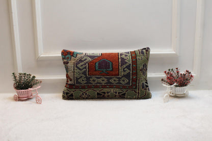 Handmade Turkish Kilim Pillow Cover: Upcycled Woven Rug, 12x20 inch