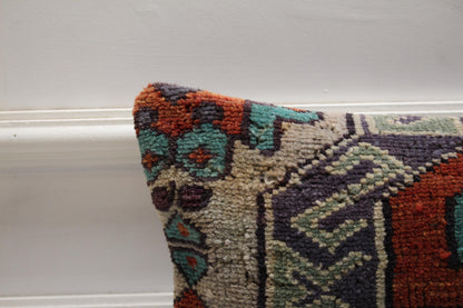 Handmade Turkish Kilim Pillow Cover: Upcycled Woven Rug, 12x20 inch