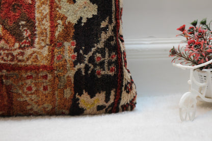 Handmade Red Turkish Rug Pillow Cover: Vintage Lumbar Pillow (12x20 inc)