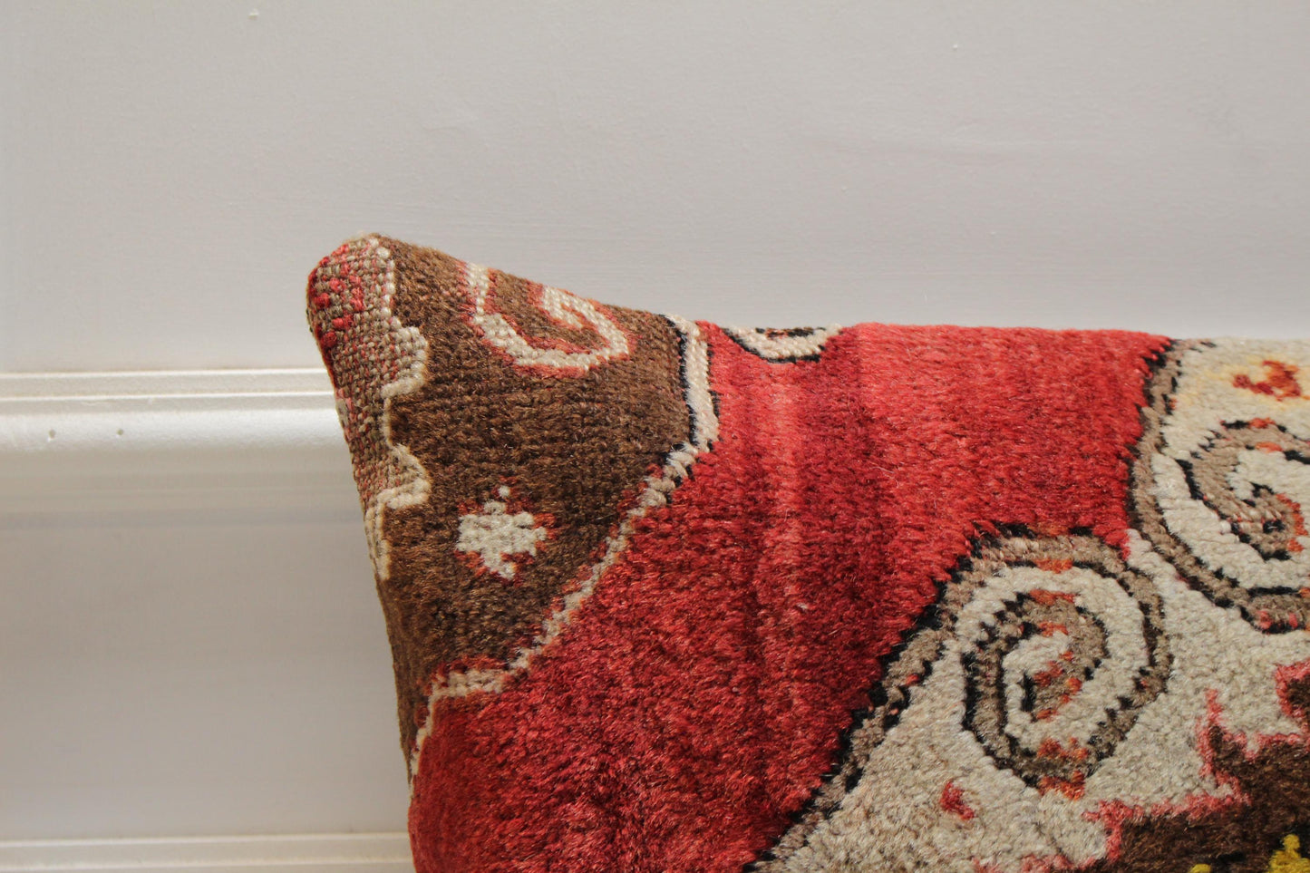 Handmade Red Turkish Rug Pillow Cover: Vintage Lumbar Pillow (12x20 inc)