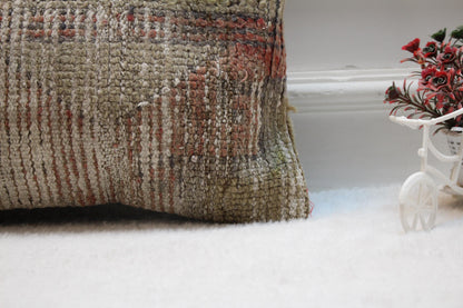 Beige Vintage Turkish Rug Lumbar Pillow Cover (12x20 in)