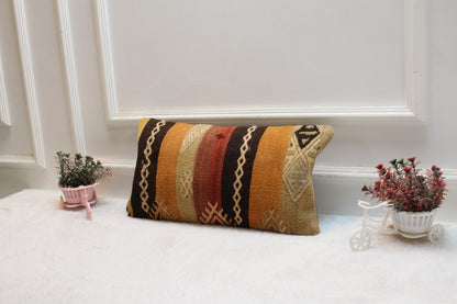 Handmade Striped Kilim Lumbar Pillow Cover, 12x20 inch