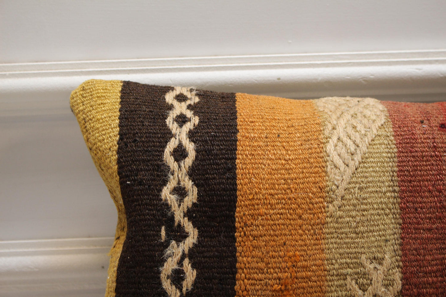Handmade Striped Kilim Lumbar Pillow Cover, 12x20 inch