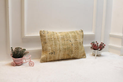 Handmade Beige Kilim Lumbar Pillow Cover: Turkish Rug Pillow (12x20 inc)