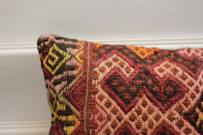 Geometric Kilim Pillow Cover: Handmade Organic Wool, Rainbow (12x20 in)