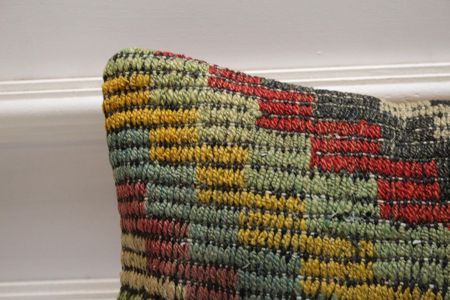 Handmade Kilim Lumbar Pillow Cover: Boho Rainbow Woven Rug, 12x20 inch
