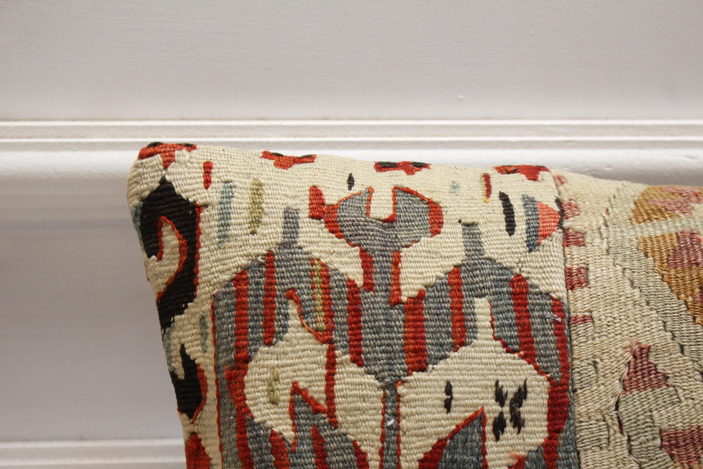 Handmade Patchwork Kilim Lumbar Pillow Cover: Organic Wool, 12x20 inch