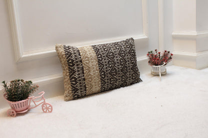 Handmade Wool Kilim Lumbar Pillow Cover: Bohemian Decor (12x20 inc)