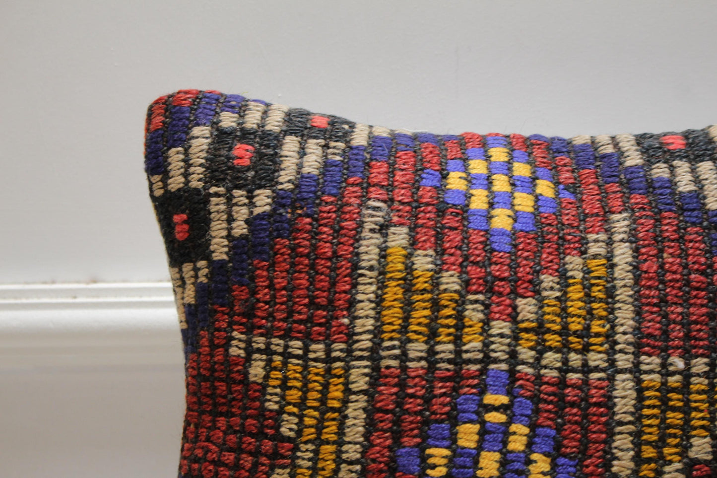 Geometric Kilim Pillow Cover: 16x16 Square, Upcycled Wool