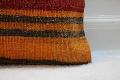 Rainbow Striped Kilim Pillow Cover: Organic Wool, Handmade 16x16 inch