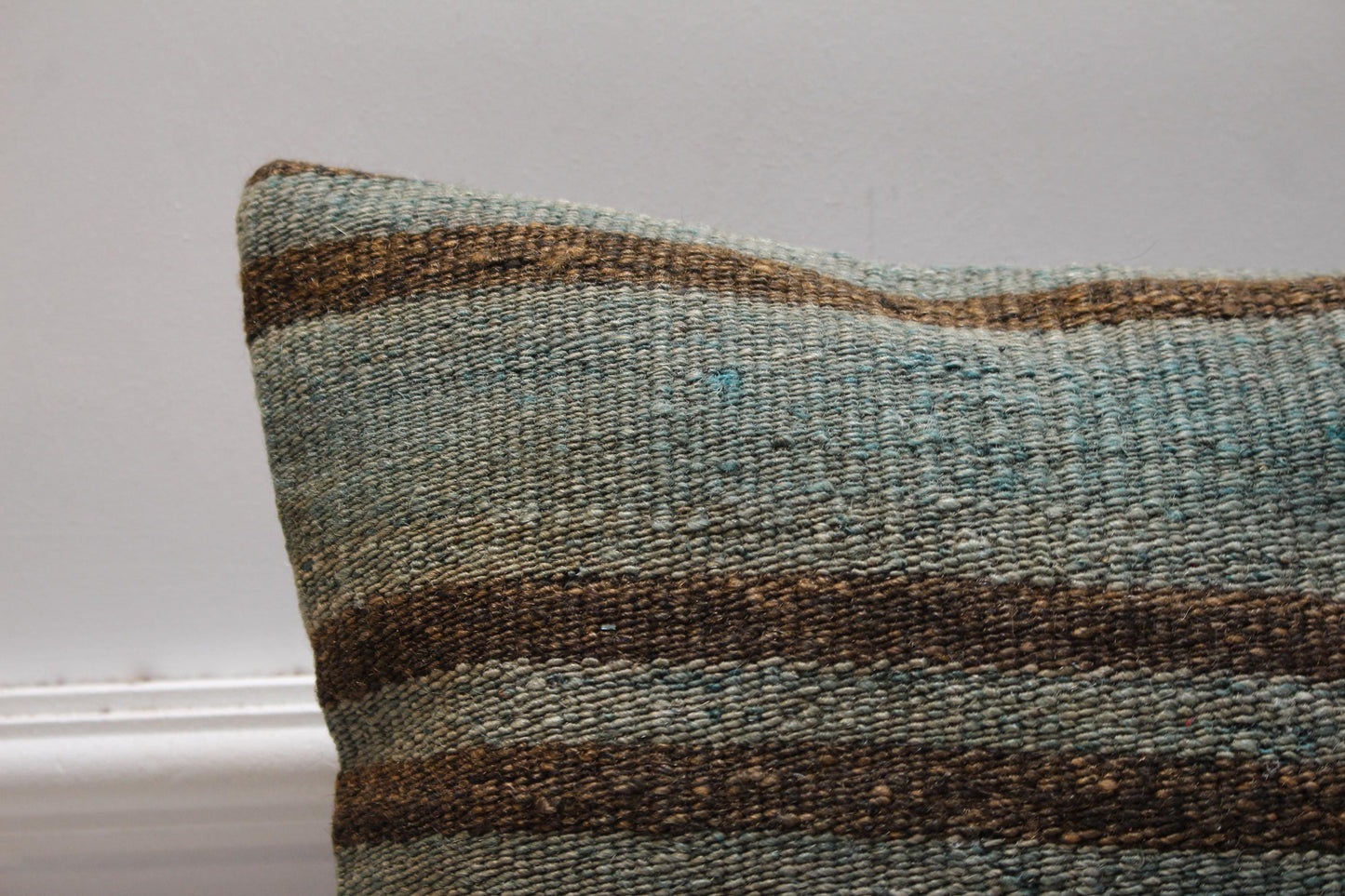 Rainbow Striped Kilim Pillow Cover: Organic Wool, Handmade 16x16 inch
