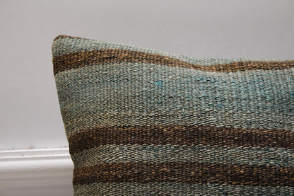 Rainbow Striped Kilim Pillow Cover: Organic Wool, Handmade 16x16 inch