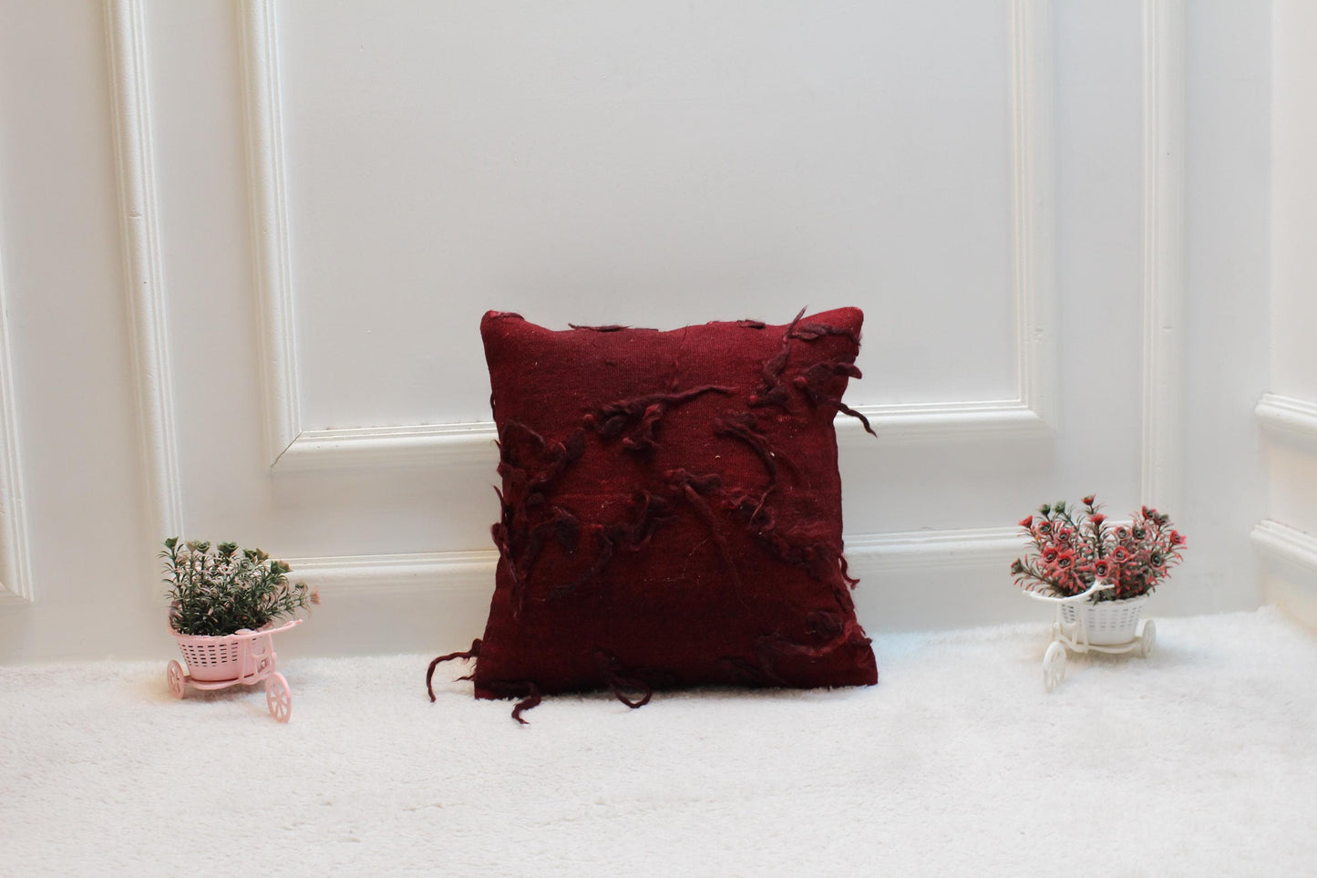 Handmade Red Kilim Pillow Cover: Boho Woven Rug, 16x16 inch