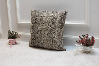 Handmade Gray Kilim Pillow Cover: Upcycled Woven Wool, 16x16 inch