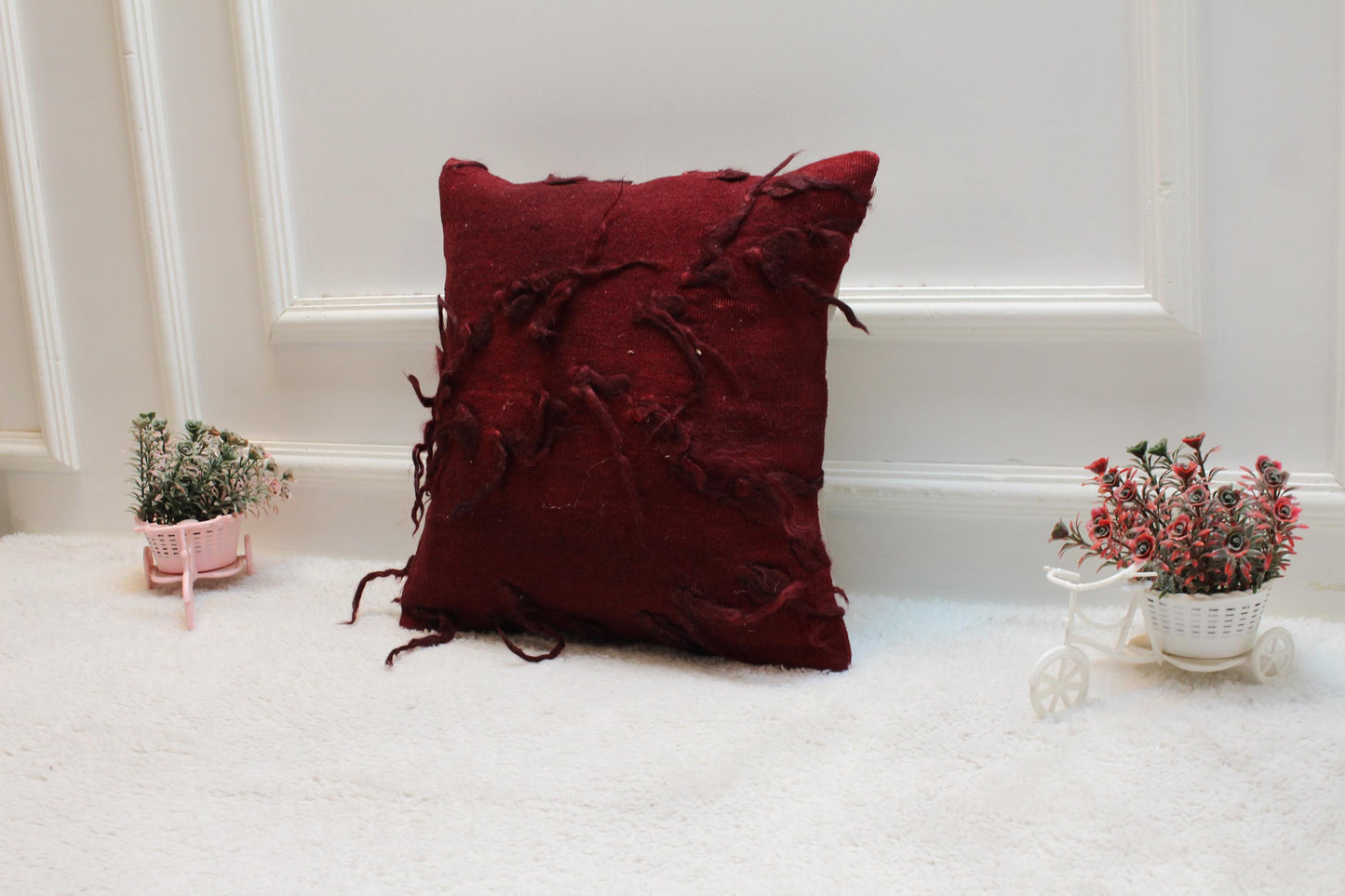 Handmade Red Kilim Pillow Cover: Boho Woven Rug, 16x16 inch