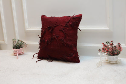 Handmade Red Kilim Pillow Cover: Boho Woven Rug, 16x16 inch