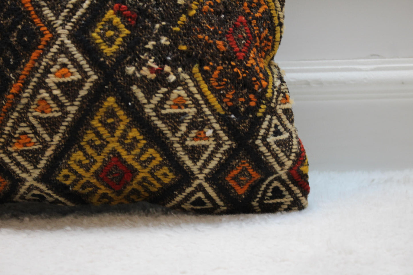 Vintage Kilim Pillow Cover: Rainbow Geometric Design, Handmade Wool (16x16 inch)