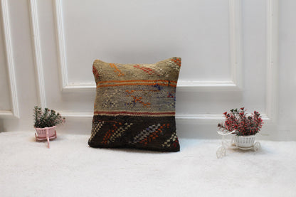 Handmade Kilim Pillow Cover: 16x16 Square, Organic Wool Throw Pillow